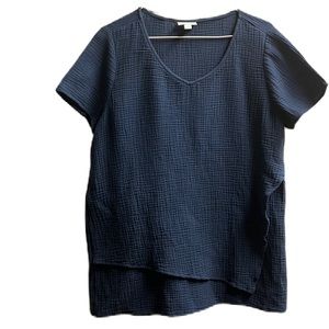 PureJill, 100% Cotton, Cap Sleeves, Wrap Front, Scoop Neck Top, Lapis Blue, M